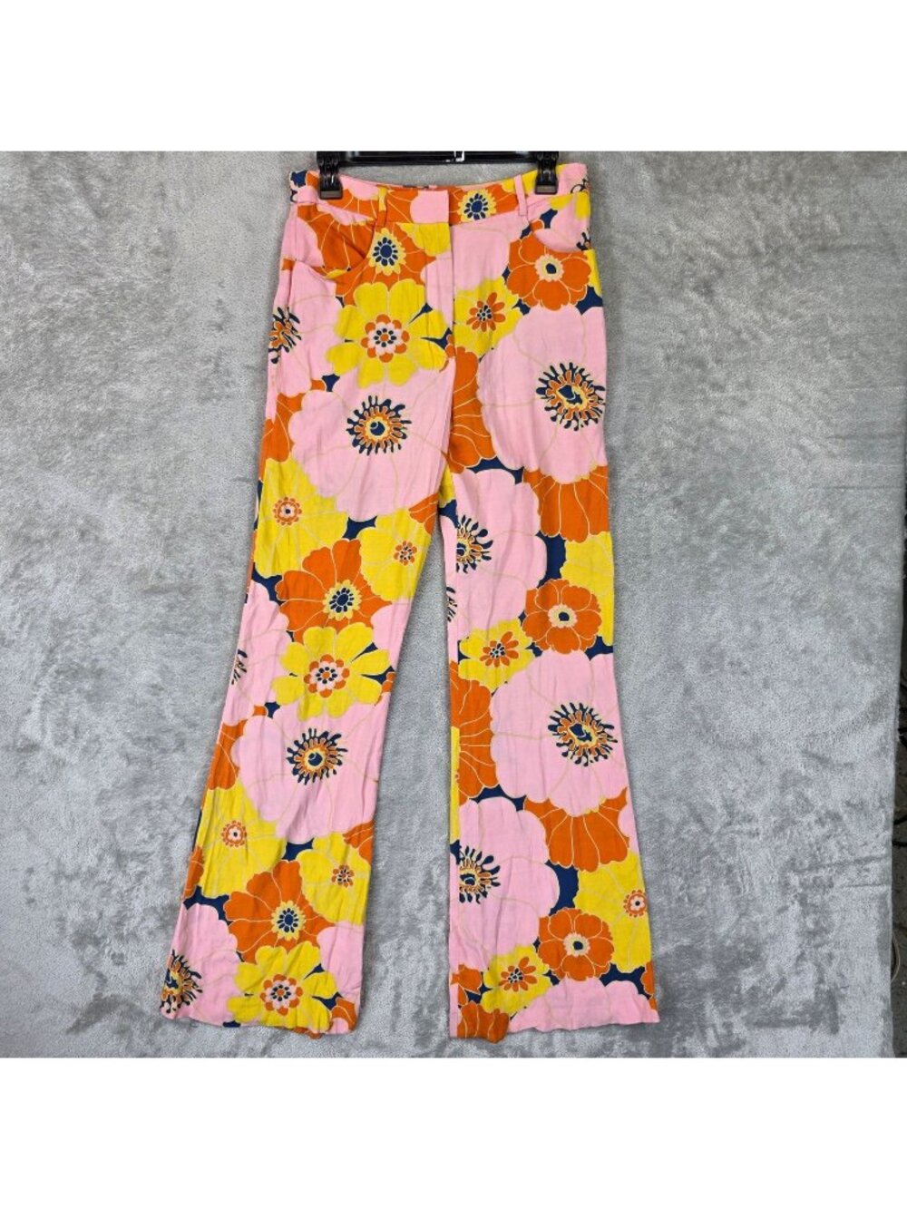 Zara Dress Pants Womens M Multicolor Floral Crepe Flare Lightweight Summer